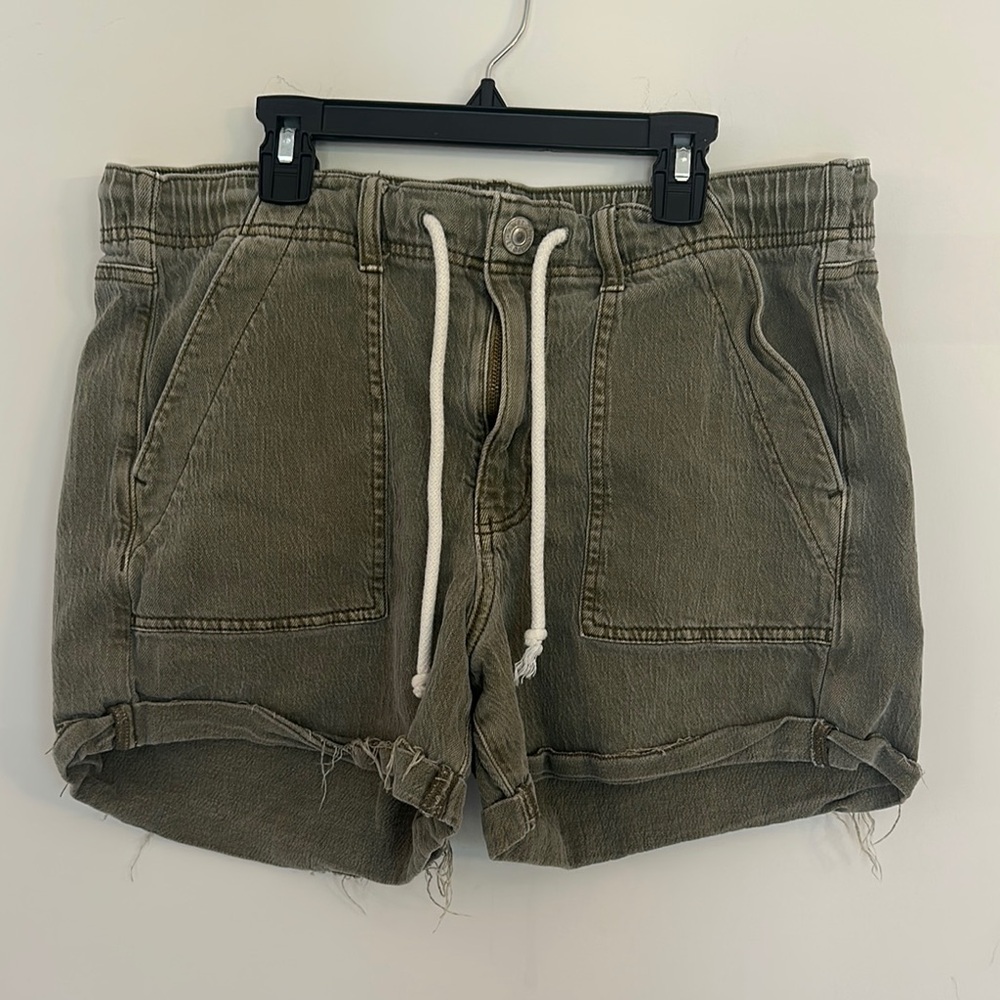 American Eagle Outfitters Olive Green Drawstring Denim Shorts